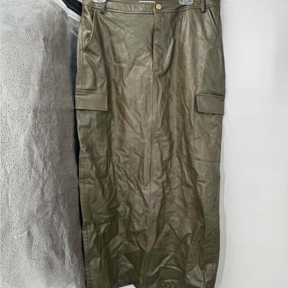 Olive Cargo Faux Leather Skirt Zara